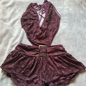 Fashion Nova Burgundy Lace Romper
